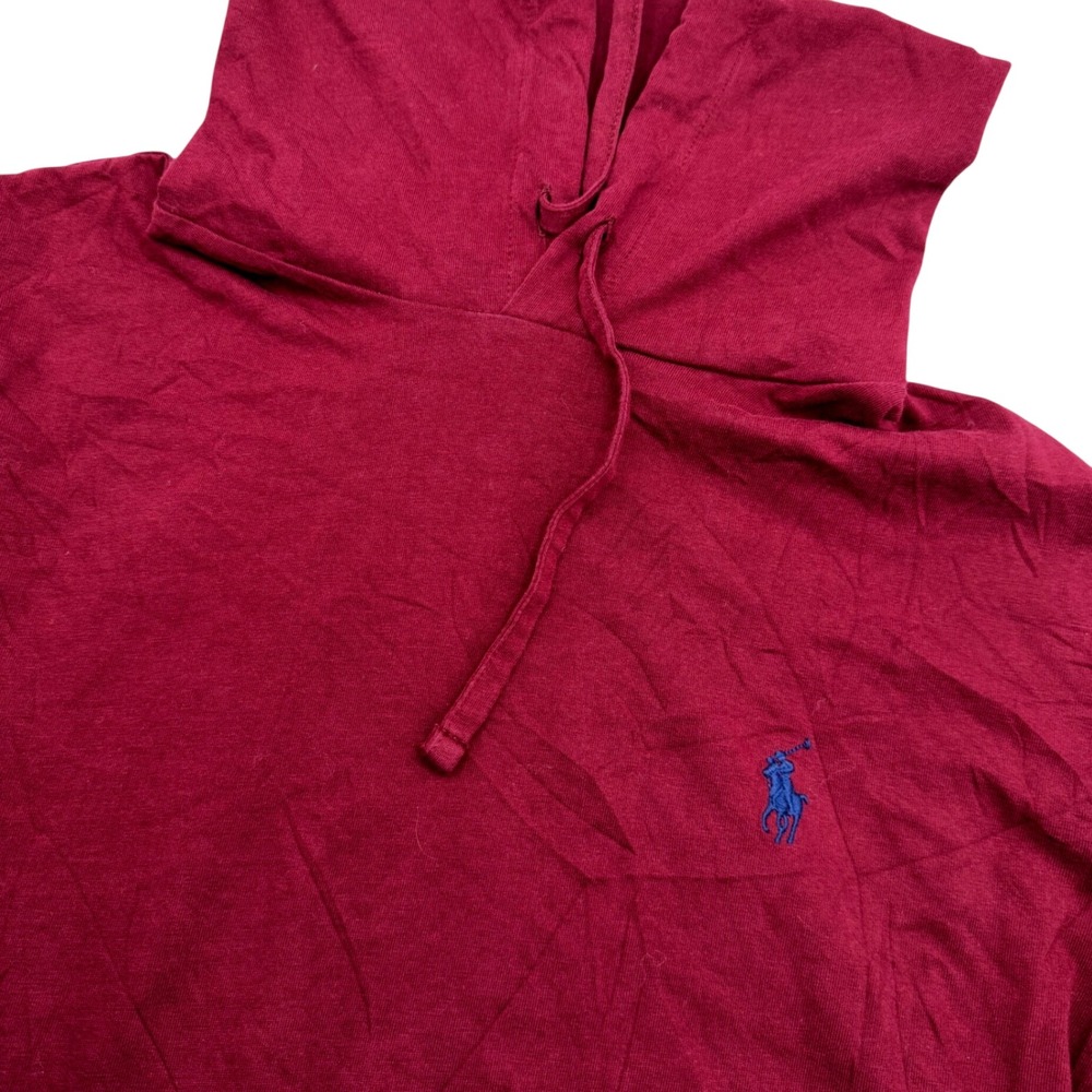 Polo Ralph Lauren Hooded T-Shirt Mens Medium Burgundy Long Sleeve Pony Logo